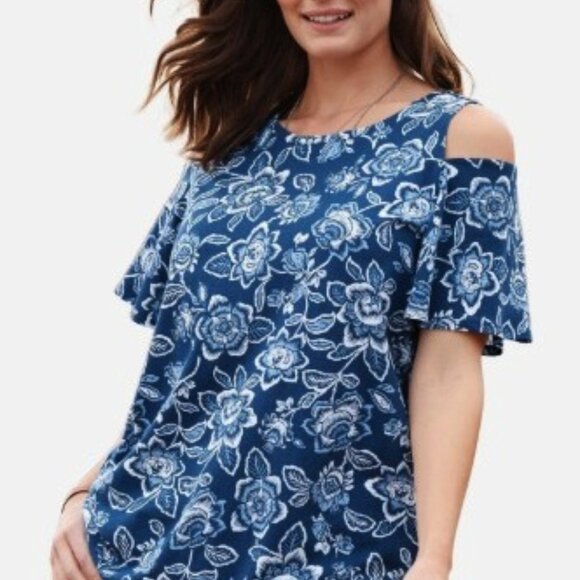 NEW Woman Within 4X 34/36 Floral Short Sleeve Cold Shoulder Plus Size Top Blouse - Picture 11 of 11